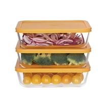 Conjunto Jogo C/3 Potes de Vidro Refratário C/ Tampa Laranja 700ml Conjunto Jogo C/3 Potes de Vidro Refratário C/ Tampa Laranja 700ml