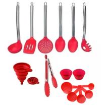 Conjunto Jogo Colheres De Silicone Cabo Inox 15 Peças Cozinha Utensílios
