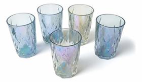 Conjunto jogo de copos de vidro diamantado multicolor 6 pecas 350ml design diamante colorido para agua sucos bebidas decoracao mesa posta r.01164