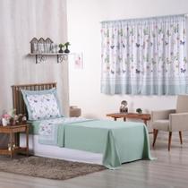 Conjunto Jogo de Lençol Feminino 3 Peças Girl Cama Solteiro Menina + Cortina Varão Simples Duplo 2m Estampa Digital