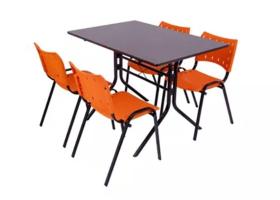 Conjunto Jogo De Mesa 70x120 Com 4 Cadeiras Iso Laranja Para Sorveterias Lanchonetes Em Aço E Polipropileno - EcomHome