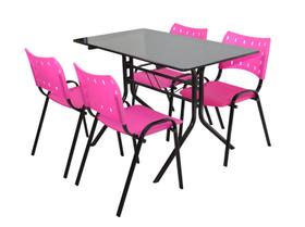 Conjunto Jogo De Mesa 70x120 Com 4 Cadeiras Iso Rosa Para Sorveterias E Lanchonetes Em Aço E Polipropileno - EcomHome