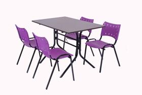 Conjunto Jogo De Mesa 70x120 Com 4 Cadeiras Iso Roxa Para Sorveterias Lanchonetes Em Aço E Polipropileno