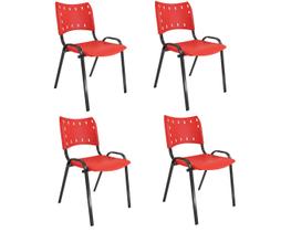 Conjunto Jogo De Mesa 70x120 Com 4 Cadeiras Iso Vermelha Sorveterias Lanchonetes Em Aço E Polipropileno