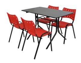 Conjunto Jogo De Mesa 70x120 Com 4 Cadeiras Iso Vermelha Sorveterias Lanchonetes Em Aço E Polipropileno - EcomHome