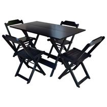 Conjunto Jogo de Mesa com 4 Cadeiras de Madeira Dobravel 120x70 Preto Conjunto Jogo de Mesa com 4 Cadeiras de Madeira Dobravel 120x70 Preto