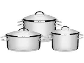 Conjunto / Jogo de Panela Tramontina Solar em Aço Inox com Fundo Triplo 3 Peças Conjunto / Jogo de Panela Tramontina Solar em Aço Inox com Fundo Triplo 3 Peças