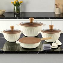 Conjunto Jogo De Panelas 11 Peças Antiaderente Indução Gás Revestido Cerâmica Granito