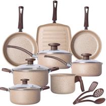 Conjunto Jogo de Panelas 11 Peças Grill Antiaderente Tampa Vidro Completa Cozinha
