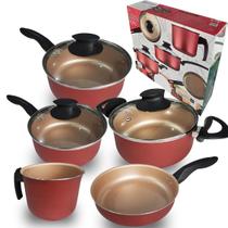 Conjunto Jogo De Panelas 5 Peças Teflon Antiaderente Cereja Conjunto Jogo De Panelas 5 Peças Teflon Antiaderente Cereja