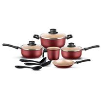 Conjunto Jogo de Panelas 8 Peças Frigideira Caçarola Fervedor Leiteira Seletta Cereja Colher Espátula Concha MTA - 8834 Conjunto Jogo de Panelas 8 Peças Frigideira Caçarola Fervedor Leiteira Seletta Cereja Colher Espátula Concha MTA - 8834