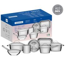Conjunto Jogo de Panelas Allegra Aço Inox Fundo Triplo Tramontina 7 Peças Compatível Fogão Indução