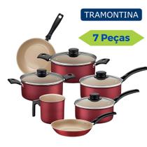 Conjunto Jogo De Panelas Antiaderente Kit 7 Peças Tramontina Tampa De Vidro Alumínio