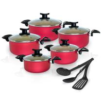 Conjunto Jogo de Panelas Caçarola Teflon Antiaderente 8 Pç Premium com Espatula e Tampa de Vidro