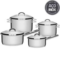 Conjunto Jogo De Panelas Inox Tramontina Indução Gás 4 Peças Solar Clean Fundo Triplo