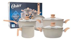 Conjunto Jogo De Panelas Oster Cerâmica Antiaderente Indução 5 Peças Com leiteira cinza Claro