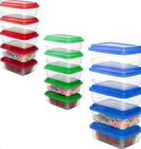 Conjunto / jogo de pote de plástico retangular pequeno com 5 peças azul ou verde