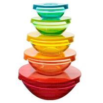 Conjunto jogo de pote de vidro colorido com 5 peças para alimentos