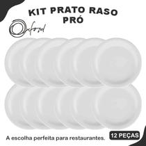 Conjunto Jogo de Pratos Rasos 26 cm Oxford Pró Branco Porcelana Decorada Para Restaurantes 12 Peças