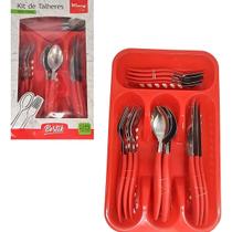 Conjunto Jogo De Talheres Inox Com Organizador 24 Peças Suporte Talheres Garfo Faca Colher