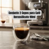Conjunto Jogo Kit 2 Copos Para Café de Vidro Borossilicato com Parede Dupla Camada 90ml Copo Xicara Xícara Transparente Expresso