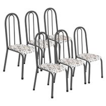 Conjunto Jogo Kit 6 Cadeiras Aço Cozinha Jantar Almofadada Flores