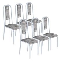 Conjunto Jogo Kit 6 Cadeiras Metal Aço Cozinha Branca Almofadada