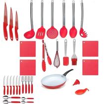 Conjunto Jogo Kit Colheres De Silicone Utensílios 44 Peças Frig 24cm - Clink