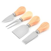 Conjunto Jogo Kit Cortador Queijo Inox 4 Peças Faca Espátula Cabo De Madeira - Class Home