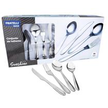 Conjunto jogo kit de talheres jantar almoço prateado hammer sunshine 24 pecas
