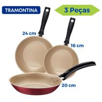 Conjunto Jogo Kit Frigideira 3 Peças Antiaderente Alumínio Tramontina