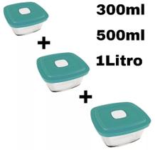 Conjunto Jogo Marinex 3 Peças 1 L, 500ml e 300ml em Vidro Temperado com Tampa Plástica cor sortida