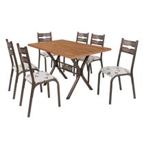 Conjunto Jogo Mesa Cozinha Ciplafe Luna 6 Cadeiras Tubo Bronze Tampo Madeira Cor Amendoa 1,36m x 0,80m Retangular Conjunto Jogo Mesa Cozinha Ciplafe Luna 6 Cadeiras Tubo Bronze Tampo Madeira Cor Amendoa 1,36m x 0,80m Retangular