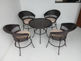 Conjunto Jogo Mesa Hotel Fibra Sintética 4 cadeiras 1 Mesa Média Redonda 75 cm