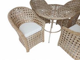 Conjunto Jogo Minas 4 Poltronas 1 Mesa Redonda 90cm em Fibra Sintética com Tratamento Uv Cor Natural Jardim Varanda Área Externa