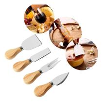 Conjunto Jogo P/ Cortar Queijo 4 Pçs Inox Kit Facas Espátula Cor Inox+madeira