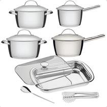 Conjunto Jogo Panela Inox Caçarola Caldeirão Indução Assadeira Tramontina