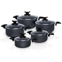 Conjunto Jogo Panelas Caçarola Teflon Antiaderente 5 Pç Premium e Tampa de Vidro