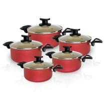 Conjunto Jogo Panelas Caçarola Teflon Antiaderente 5 Pç Premium e Tampa de Vidro