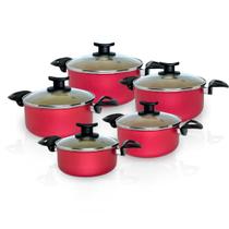 Conjunto Jogo Panelas Caçarola Teflon Antiaderente 5 Pç Premium e Tampa de Vidro