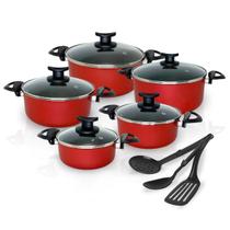 Conjunto Jogo Panelas Caçarola Teflon Antiaderente 8 Pç Premium com Espatula e Tampa de Vidro