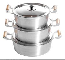 Conjunto Jogo Panelas Grande Alumínio Batido Fundido Grosso 3pçs Conjunto Jogo Panelas Grande Alumínio Batido Fundido Grosso 3pçs