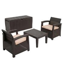 Conjunto Jogo Poltrona 2 Lugares Para Jardim Rattan Com Baú Organizador Syberflex