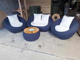 Conjunto Jogo Poltronas Com Sofá Champanheira Luxo Varanda Deck Piscina Corda Náutica Varanda Fibras