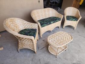 Conjunto jogo sofá e poltronas fibra sintetica area externa interna