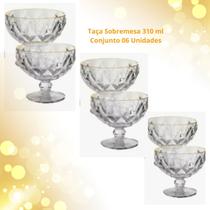 Conjunto Jogo Taças de Sobremesa em Vidro Fio de Ouro 310 ml Dourada