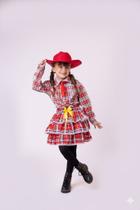 Conjunto Junino Infantil Chiquinha Xadrez Vermelho com Saia de Renda e Camadas