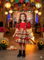 Conjunto Junino Luxo Camisa Vermelha Encanto Caipira Infantil