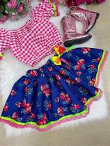 Conjunto Junino Luxo Mirela Saia Florida Azul - Festa Junina