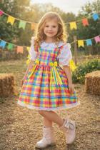 Conjunto Junino Meninas Blusa Branca Com Saia Xadrez Colorida